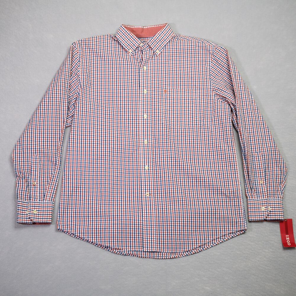 Izod Mens Long Sleeve Button Down Shirt Medium Check NWT